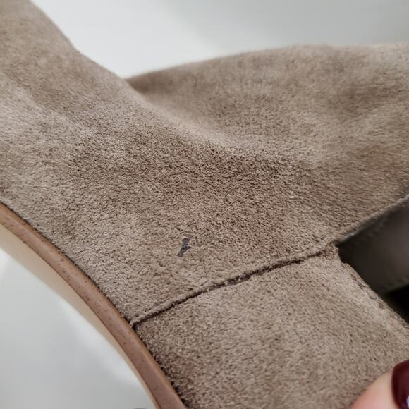 Steve Madden | Nello Taupe Suede Leather Peep Toe Heeled Booties - Picture 9 of 11